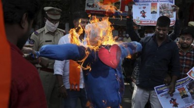 In Hyderabad, Bajrang Dal holds protest against Valentine's Day