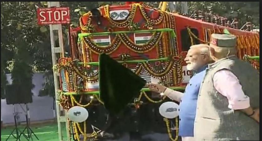 Prime Minister Narendra Modi flagged off an electric locomotive converted engine
