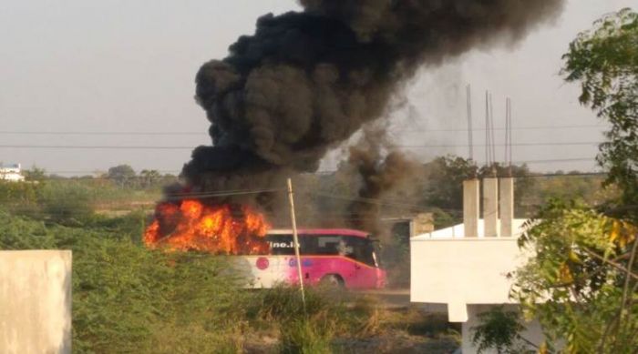 Bus carrying passengers caught fire in its midway