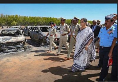The overheated silencer of a vehicle could be a cause of Aero India parking fire, Nirmala Sitaraman inspects the site