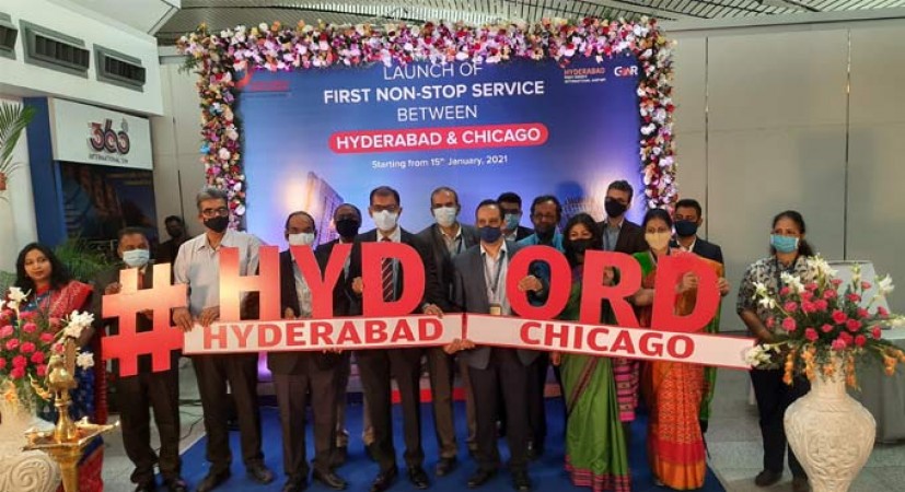 The first non-stop flight on the Hyderabad-Chicago route came here on Friday.