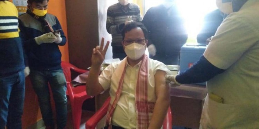 Ex-MLA, physician Dr. Aditya Langthasa gets first shot of Covid19 vaccine in Hojai
