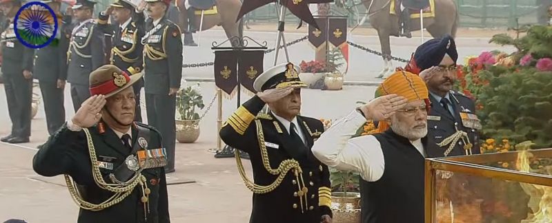 R-Day: PM Narendra Modi and the three Service Chiefs pay tribute at Amar Jawan Jyoti