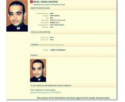 Interpol issues Red Corner Notice against fugitive Nirav Modi