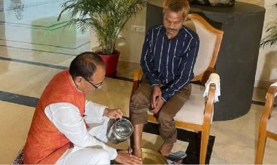 Shivraj Singh washes feet of tribal man as video of urinating on him goes viral
