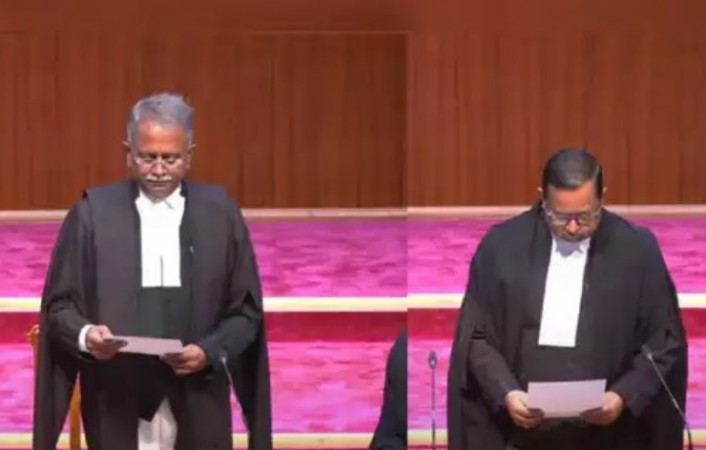 SC Gets Two New Judges, CJI Administering Oath to Justices Bhuyan, Bhatti