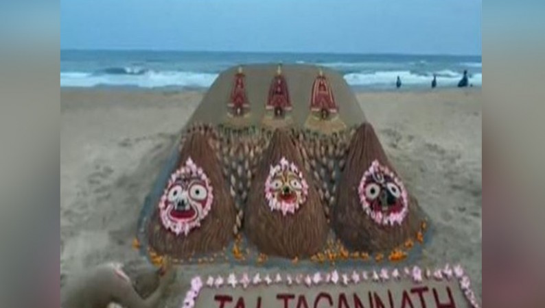 Odisha Rath Yatra: Artist installs 250 coconuts in sand art at Puri beach