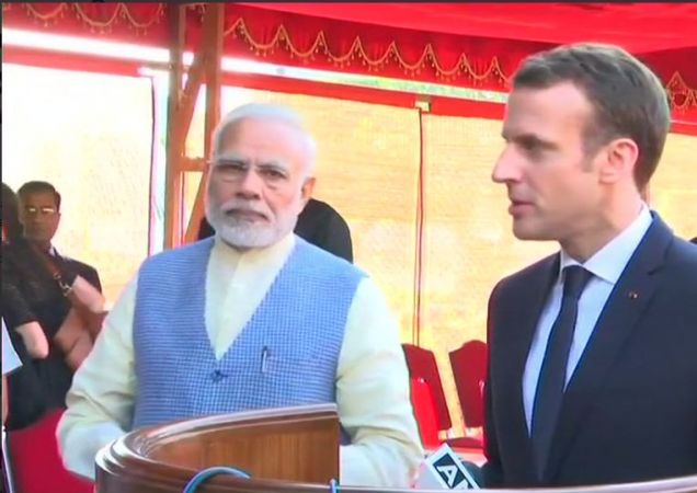 French President Emmanuel Macron accords  ceremonial reception at Rashtrapati Bhavan
