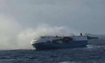 Research ship catches fire at Mangaluru coast, 46 peoples rescued