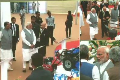 PM Narendra Modi visits an exhibition organized by the annual 'Krishi Unnati Mela'