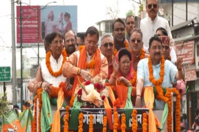 Uttarakhand CM Dhami Leads Vibrant Roadshow Ahead of Lok Sabha Nominations