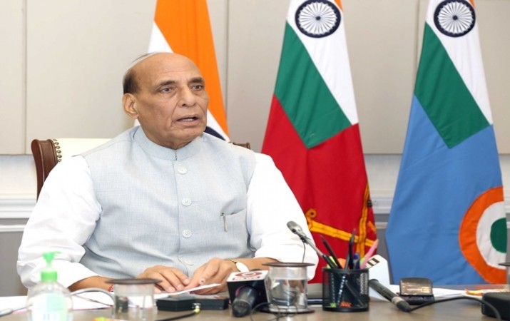 Rajnath Singh interacts with Indian Navy personnel deployed on INS Gharial, Sri Lanka