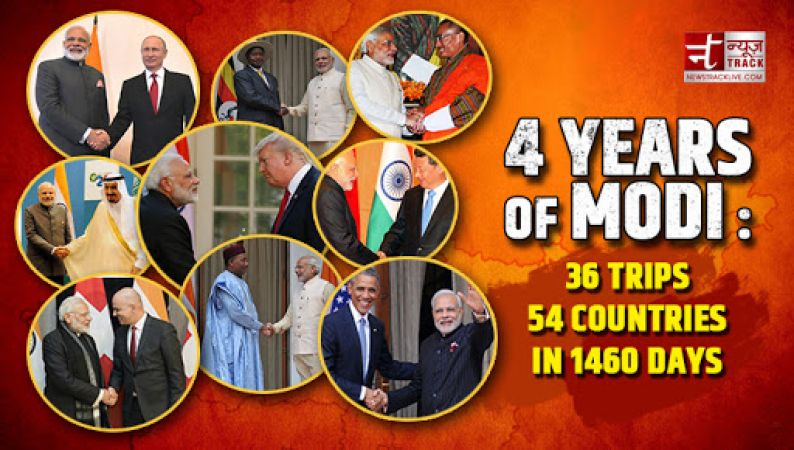 4 years of Modi : 6 continents , 36 trips, 54 countries in 1460 days
