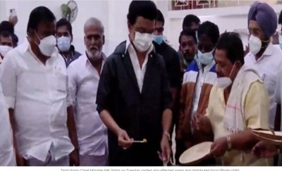 MK Stalin Visits Rain-Affected Areas In Chennai, serves food to the Needy