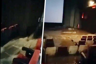 Theater in Hyderabad completely submerged in heavy flood waters