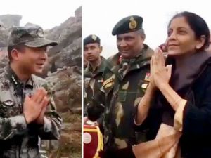 Defense minister Nirmala Sitharaman exchanging greetings with Chinese