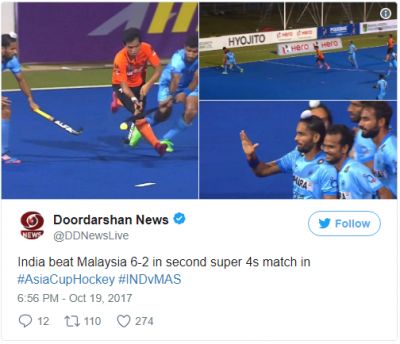 On Diwali, India defeated Malaysia by a big margin of 6-2.in Asia Cup