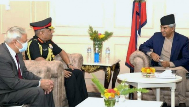 Indian Army chief Gen Manoj Pande  meets Nepal PM Deuba