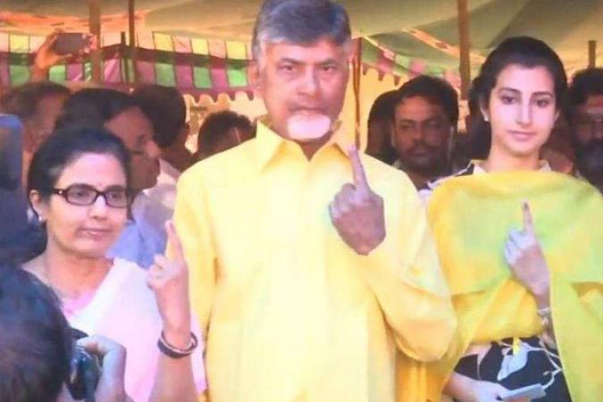 Andhra CM Chandrababu Naidu and his family members cast vote in Mangalagiri