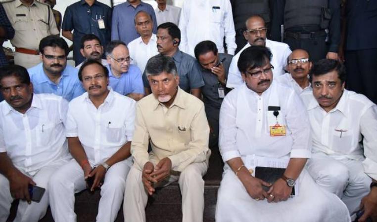 Chandrababu Naidu holds stage protest outside CEO office