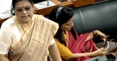 TMC MP Mahua hides her bag worth Rs 1.5 lakh during debate on price rise in Parliament, Video