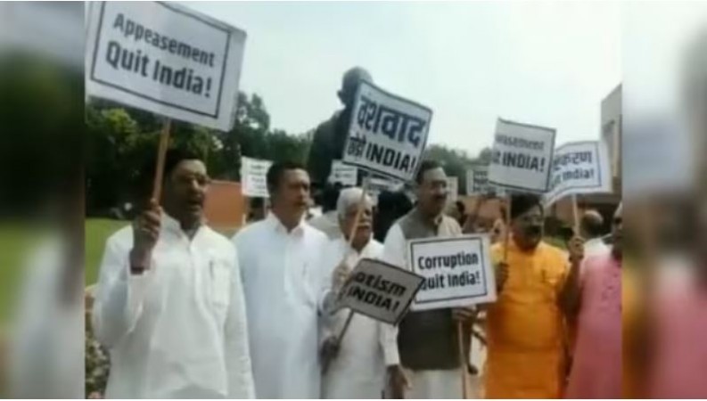 BJP Members Stage 'Quit India' Protest at Parliament Premises