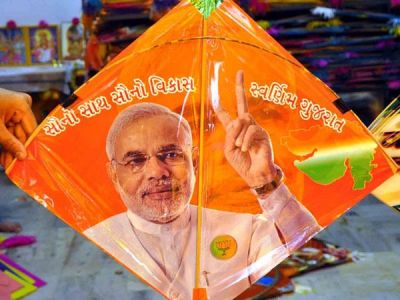 Kites in the sky with flying Modi: Surat