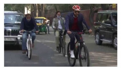 Robert Vadra cycles to work to protest against rising petrol, diesel prices