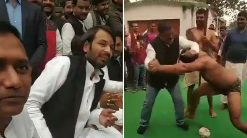 Tej Pratap Yadav turns his party office into a wrestling ring