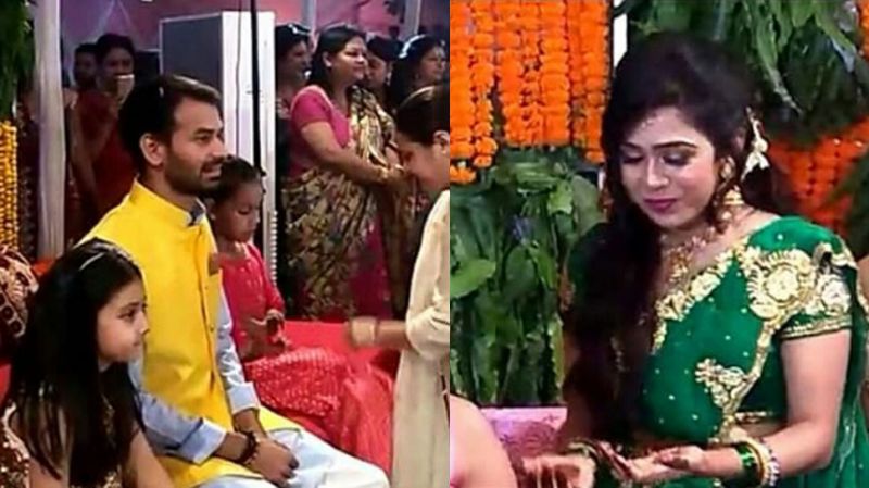 Would-be-bride Aishwarya Rai keeps on smiling, Tej Pratap Mehandi ceremony