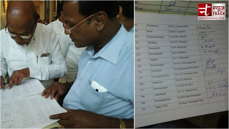Signatures of JDS and Cong MLAs being taken in support of HD Kumaraswamy