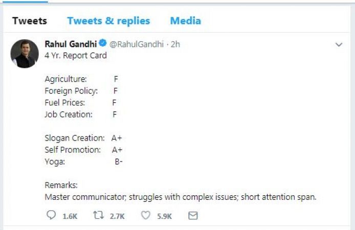 4yearsofmodi: Rahul grades ‘F’ again to PM Modi