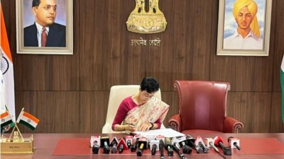 Atishi Takes charge as Delhi CM placing empty chair beside for Kejriwal