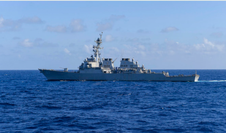 Following China's war games, an American warship transits the Taiwan Strait