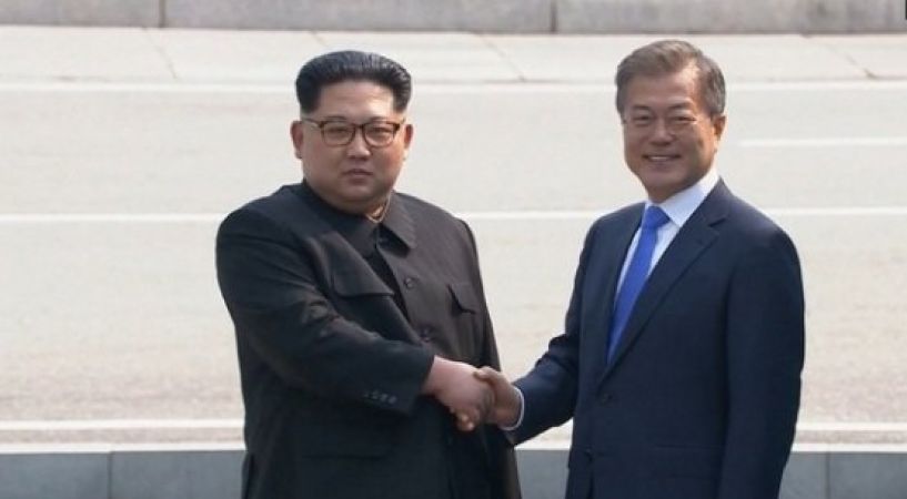Kim Jong-un crosses threshold of the Peace House to hold historic talks with Moon Jae-in.