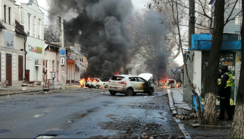 10 people are killed and 55 injured as shells hit Kherson in Ukraine.
