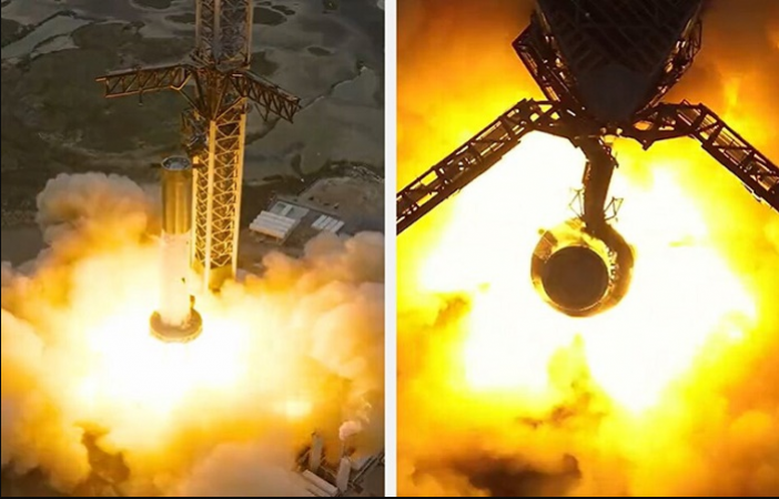 Engines for the massive Starship rocket booster are tested by SpaceX