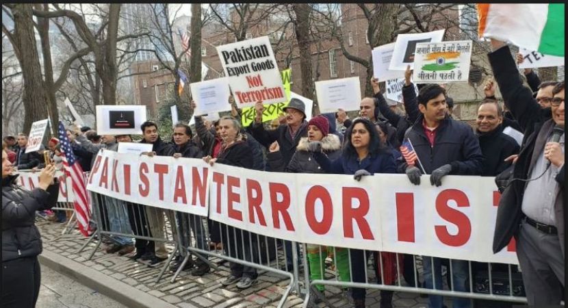 US-based Indians protested outside the Pakistan Consulate in New York against the terror attack