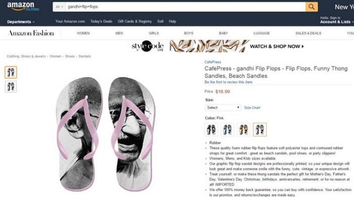 Amazon does it again! After flag, slippers with Mahatma Gandhi image on sale