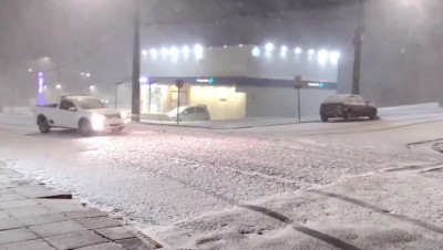 Snow on Brazil streets during a rare winter weather phenomenon