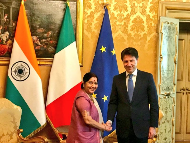 EAM  Sushma Swaraj meets Enzo Moavero Milanesi