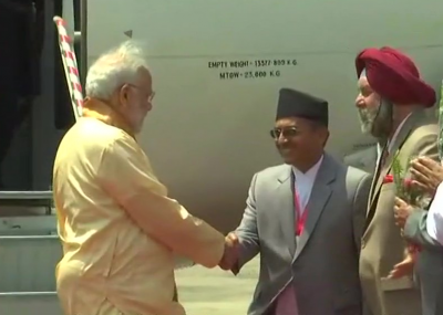 Prime Minister Narendra Modi arrives Nepal's Janakpur Airport amid a warm welcome
