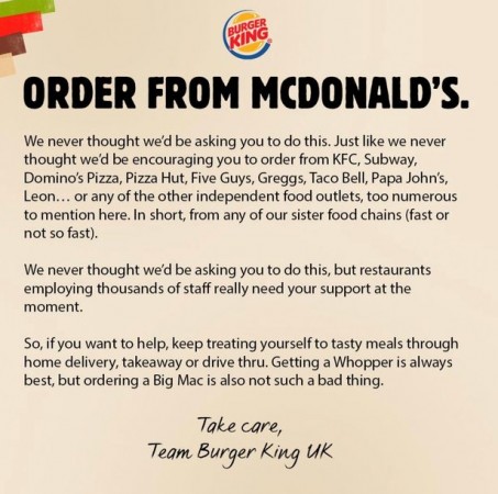 Burger King's Sportsmanship revealed during this worst time