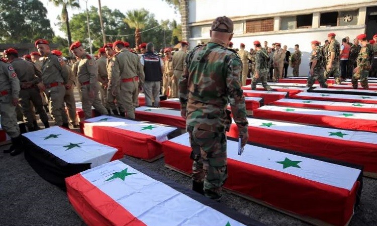 Syria: Funeral held for Victims of Graduation Ceremony Attack at Military Academy