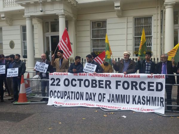 Kashmiris embrace protest outside Pak High Commission in London to mark 'Black Day'
