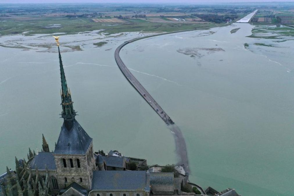 UNESCO sight Mont-Saint-Michel in France turned into an island due to the high tides