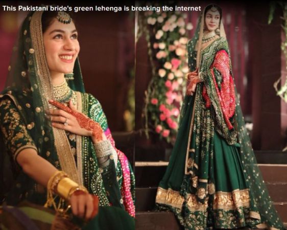 Ditch the traditional red and opt for this Sabyasachi green designer lehenga