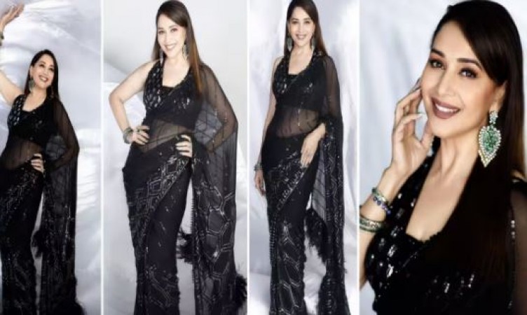 Madhuri Dixit gave major fashion goals in black and white saree, getting a lot of praise