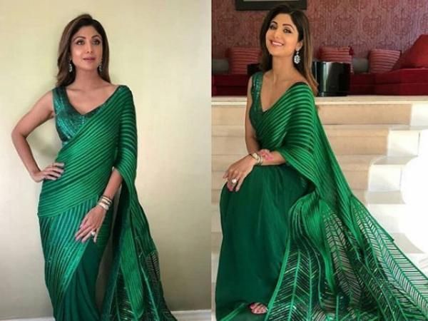 Try this traditional look which carried by Shilpa Shetty in award function