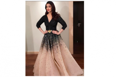 Anglic look of Aishwarya Rai Bachchan in a black and beige gown
